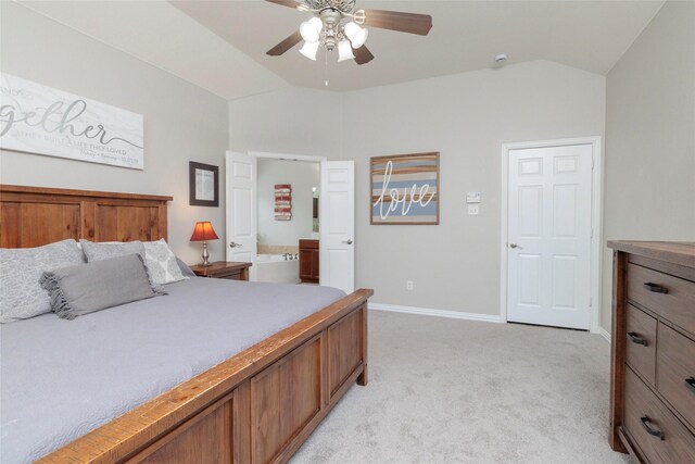 4953 Van Zandt Dr, Fort Worth, TX 76244 - bedroom featuring connected bathroom, vaulted ceiling, light carpet, and baseboards