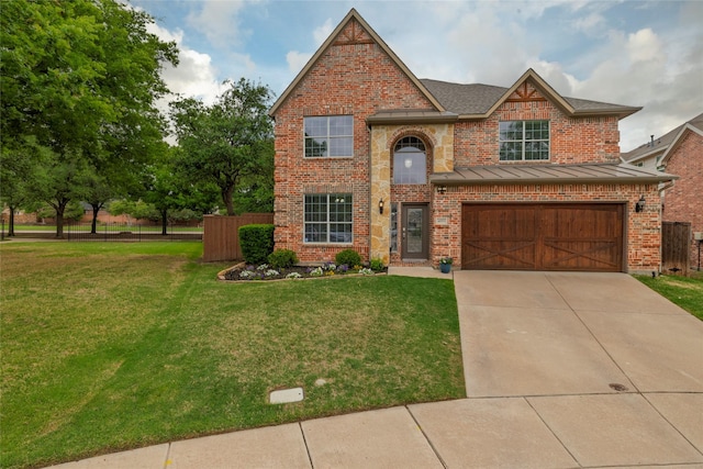 4953 Van Zandt Dr, Fort Worth, TX 76244 - traditional-style home featuring brick siding, a front yard, concrete driveway, and an attached garage