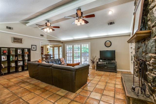 7215 Hillwood Ln, Dallas, TX 75248 - living area with ceiling fan, a fireplace, and a textured ceiling