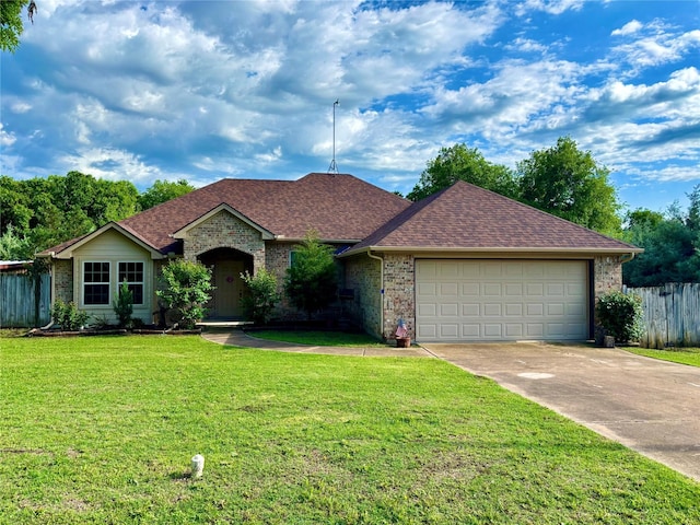 207 Shary St, Aledo, TX 76008 - ranch-style home featuring driveway, a shingled roof, a front yard, fence, and a garage