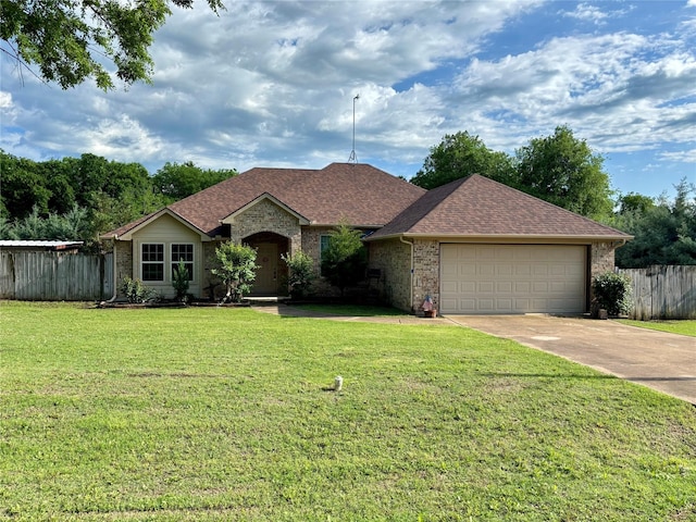 207 Shary St, Aledo, TX 76008 - ranch-style home with roof with shingles, an attached garage, driveway, and fence