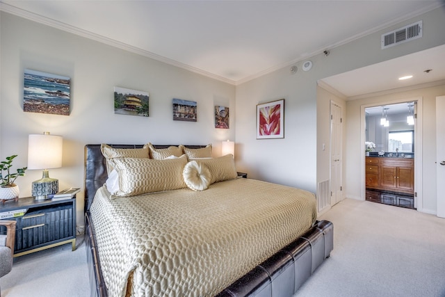 3030 Mckinney Ave Unit 1804, Dallas, TX 75204 - carpeted bedroom with crown molding and ensuite bathroom