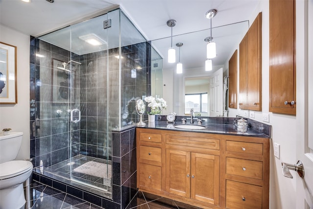3030 Mckinney Ave Unit 1804, Dallas, TX 75204 - full bathroom featuring a shower stall, vanity, and tile patterned flooring