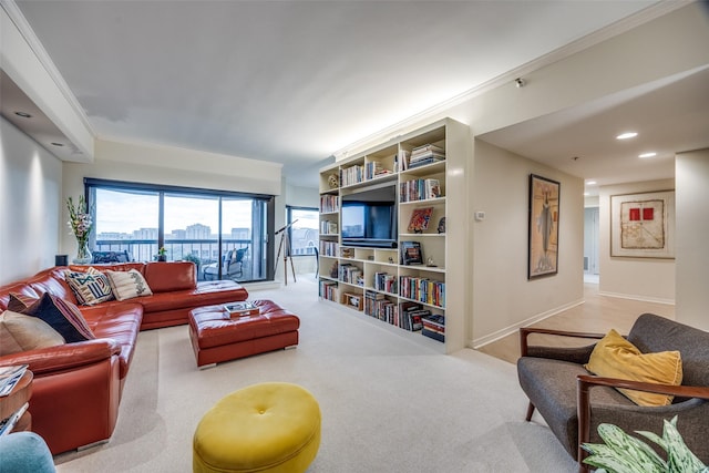 3030 Mckinney Ave Unit 1804, Dallas, TX 75204 - carpeted living area with ornamental molding
