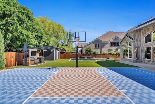 509 Basilica Ln, Mckinney, TX 75071 - view of basketball court featuring a shed and basketball court