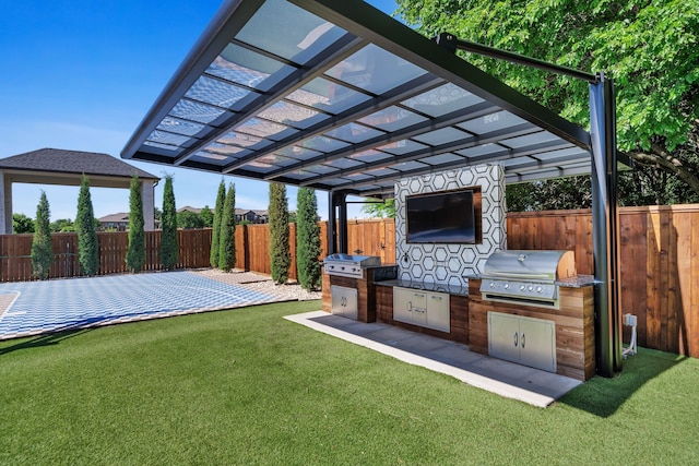 509 Basilica Ln, Mckinney, TX 75071 - view of patio featuring grilling area, a pergola, and area for grilling