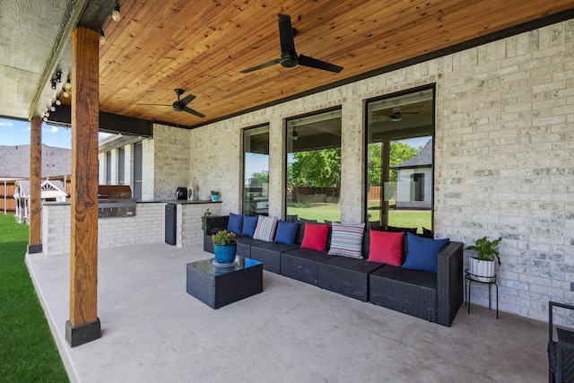 2214 Norwood St, Sherman, TX 75092 - view of patio / terrace with a grill, an outdoor hangout area, area for grilling, and a ceiling fan