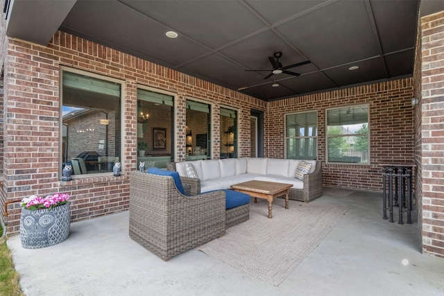 4801 Park View Pl, Arlington, TX 76005 - view of patio / terrace featuring an outdoor hangout area and ceiling fan