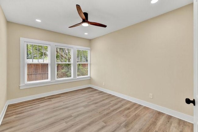 1301 N Sylvania Ave, Fort Worth, TX 76111 - empty room featuring recessed lighting, ceiling fan, light wood-style flooring, and baseboards
