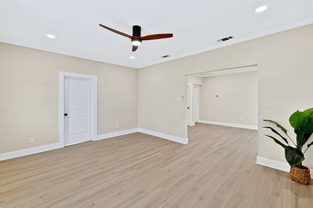 1301 N Sylvania Ave, Fort Worth, TX 76111 - empty room with recessed lighting, light wood-type flooring, a ceiling fan, visible vents, and baseboards