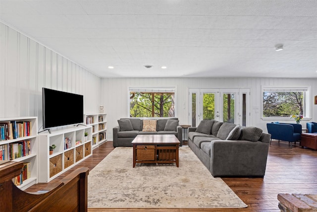 living area with dark wood-style flooring
