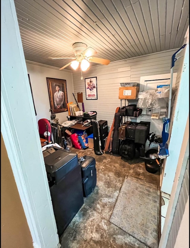 storage area featuring ceiling fan