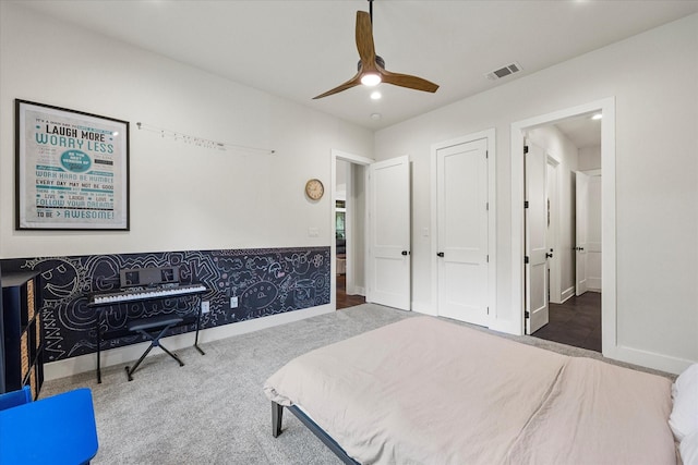 502 Vz County Road 1915, Fruitvale, TX 75127 - carpeted bedroom featuring visible vents, ceiling fan, recessed lighting, and baseboards
