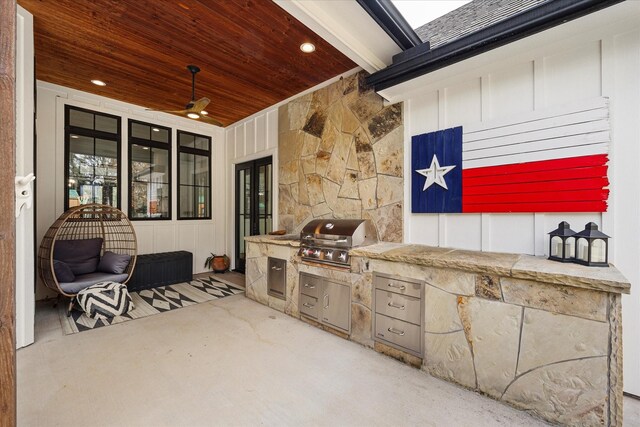 502 Vz County Road 1915, Fruitvale, TX 75127 - view of patio with grilling area, ceiling fan, and exterior kitchen