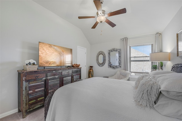 3429 Lochside, The Colony, TX 75056 - bedroom with ceiling fan, baseboards, vaulted ceiling, and carpet floors