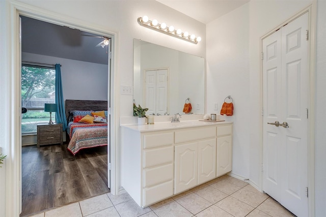 1415 Lowes Farm Pkwy, Mansfield, TX 76063 - bathroom with vanity, tile patterned flooring, ensuite bath, and a ceiling fan