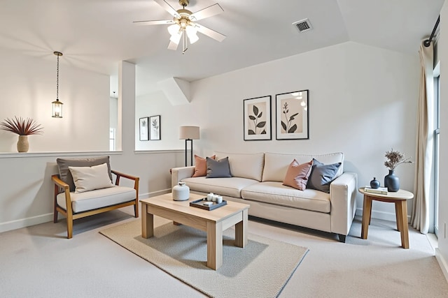1415 Lowes Farm Pkwy, Mansfield, TX 76063 - carpeted living room featuring a ceiling fan and lofted ceiling