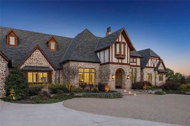 3110 High Rd, Flower Mound, TX 75022 - view of front of property with brick siding, a chimney, and stucco siding