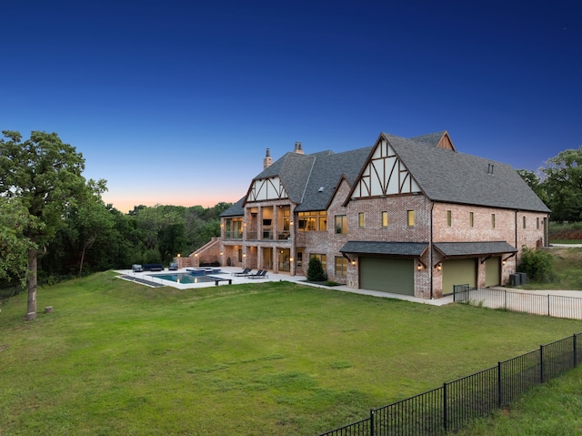 3110 High Rd, Flower Mound, TX 75022 - back of property featuring a garage, a chimney, a patio area, a shingled roof, and central air condition unit