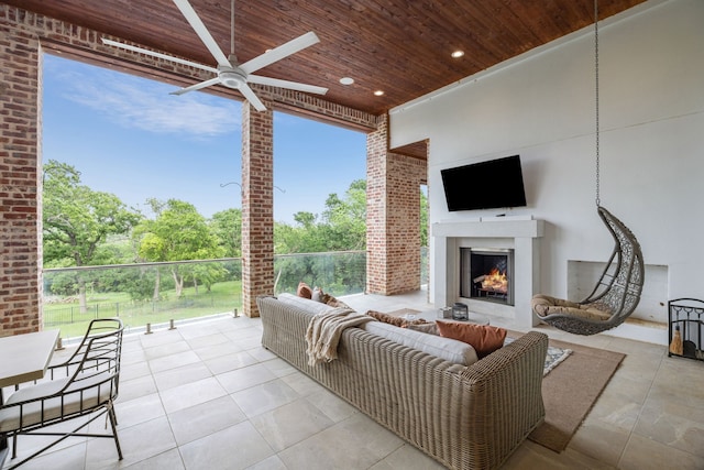 3110 High Rd, Flower Mound, TX 75022 - view of patio with ceiling fan and an outdoor living space with a fireplace