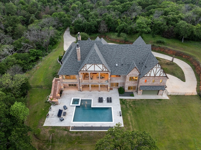 3110 High Rd, Flower Mound, TX 75022 - view from above of property featuring a forest and a pool area