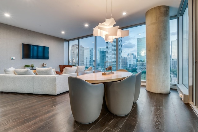 3130 N Harwood St Unit 901, Dallas, TX 75201 - dining area featuring floor to ceiling windows, recessed lighting, and dark wood-type flooring
