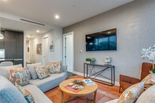 3130 N Harwood St Unit 901, Dallas, TX 75201 - living area with recessed lighting, baseboards, and wood finished floors