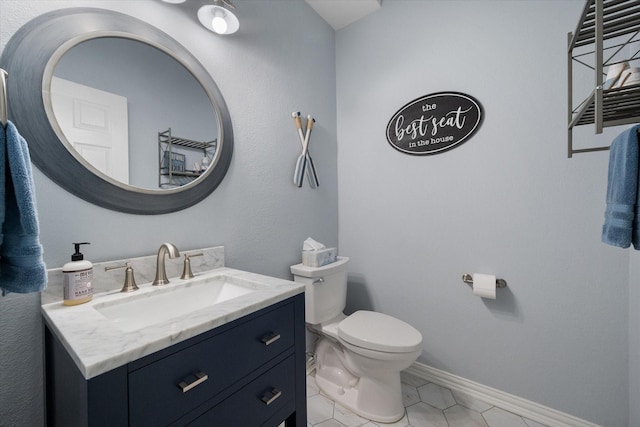 411 Pecan Point Dr, Kerens, TX 75144 - half bath with vanity, tile patterned flooring, baseboards, and toilet