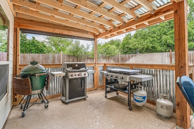 view of patio / terrace featuring a grill and a fenced backyard