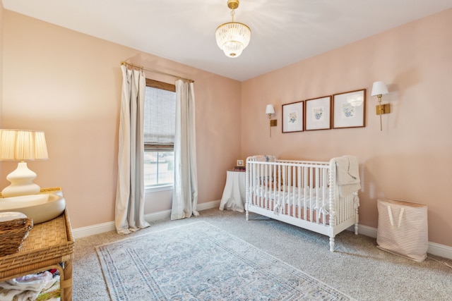 14000 Walsh Ave, Fort Worth, TX 76008 - bedroom featuring carpet, baseboards, and a chandelier