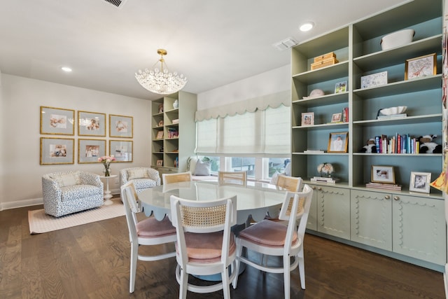 14000 Walsh Ave, Fort Worth, TX 76008 - dining area featuring a chandelier, dark wood-type flooring, baseboards, and recessed lighting