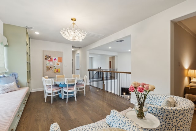 14000 Walsh Ave, Fort Worth, TX 76008 - dining room with a chandelier, wood finished floors, baseboards, and recessed lighting