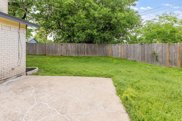 view of yard with a patio area and a fenced backyard