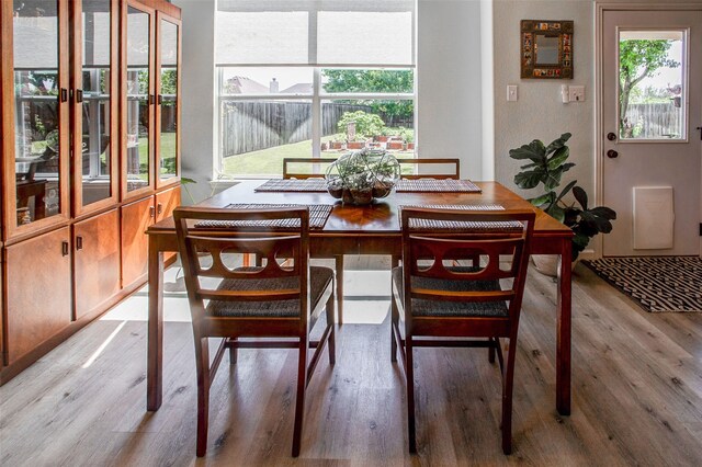 dining space with a wealth of natural light and light wood-style floors