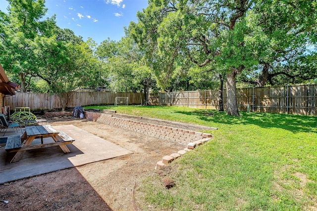 view of yard featuring a patio and a fenced backyard
