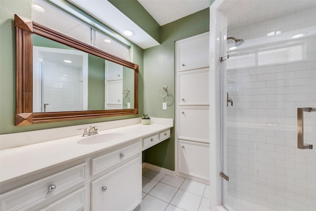 912 E Berkeley Dr, Richardson, TX 75081 - full bath with tile patterned floors, a shower stall, vanity, and baseboards