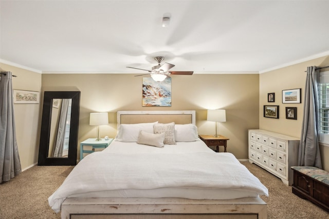 12312 Cox Ln, Dallas, TX 75244 - carpeted bedroom with ornamental molding, a ceiling fan, and baseboards