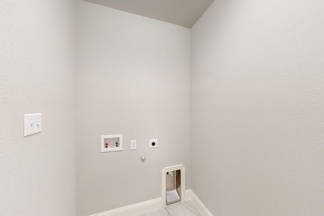 laundry room with washer hookup, laundry area, baseboards, electric dryer hookup, and hookup for a gas dryer