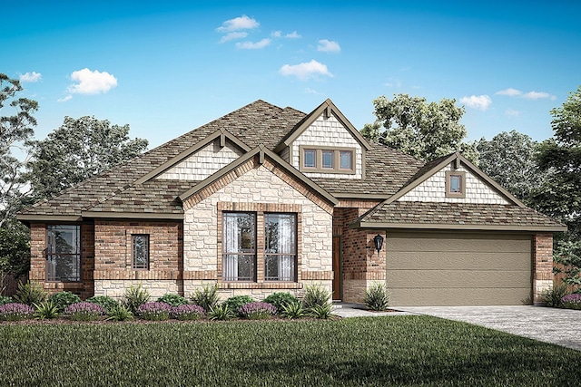 4047 Bedford, Crandall, TX 75114 - craftsman-style house featuring a garage, a front yard, concrete driveway, and stone siding
