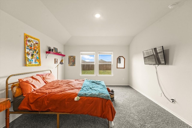 1417 Briar Hl, Denton, TX 76207 - carpeted bedroom featuring lofted ceiling and baseboards