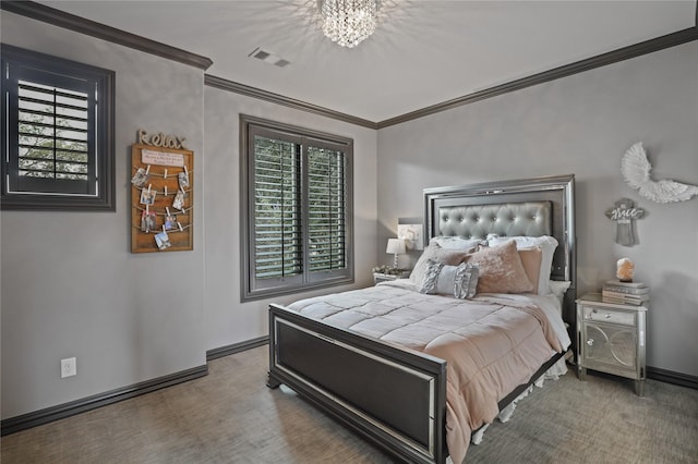 11588 Wild Rose Ln, Anna, TX 75409 - bedroom featuring visible vents, crown molding, a notable chandelier, and baseboards