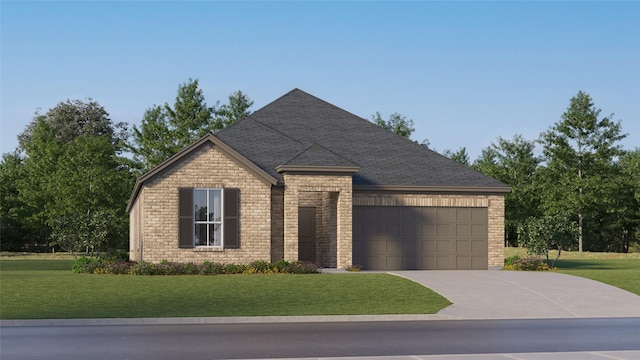 457 Ridge Dr, Justin, TX 76247 - view of front of home featuring a front yard, concrete driveway, a garage, and brick siding
