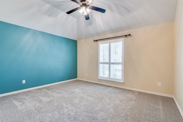 942 Lexington Dr, Rockwall, TX 75087 - carpeted spare room featuring ceiling fan, vaulted ceiling, and baseboards