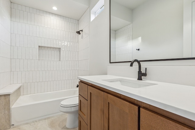 full bath with vanity, toilet, tile patterned flooring, and tub / shower combination