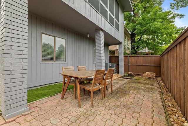 view of patio / terrace with a fenced backyard and outdoor dining space