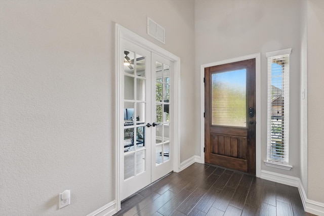 1146 Berrydale Dr, Northlake, TX 76226 - entrance foyer featuring french doors, dark wood-type flooring, and a ceiling fan