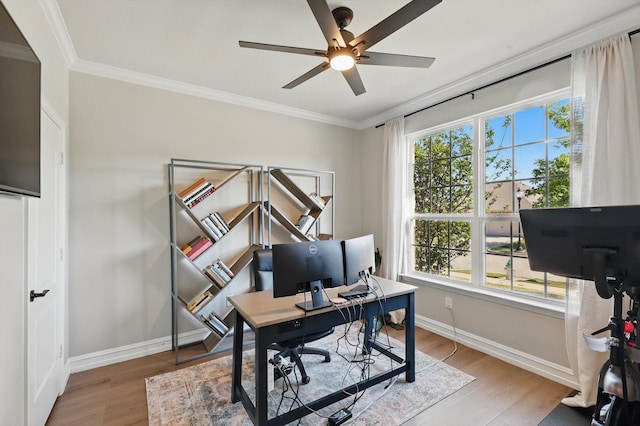 1146 Berrydale Dr, Northlake, TX 76226 - office space with ceiling fan, ornamental molding, and wood finished floors