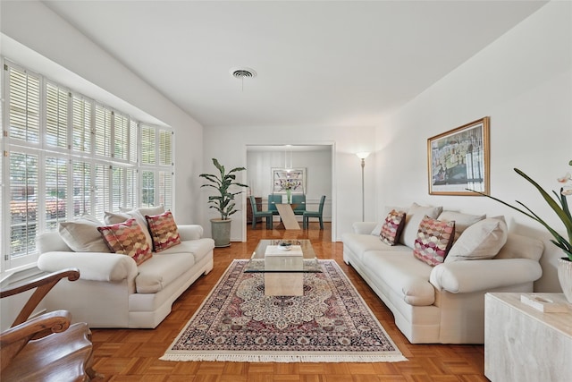 living area with visible vents