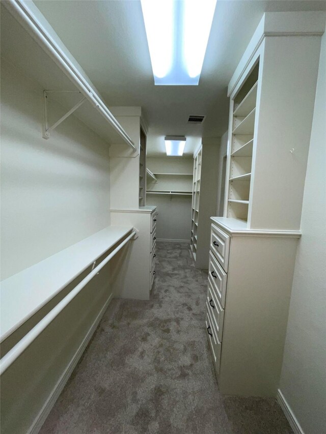 walk in closet with visible vents and carpet