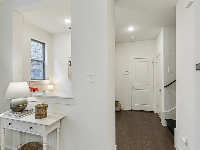 1267 Casselberry Dr, Flower Mound, TX 75028 - hall with dark wood-type flooring and visible vents